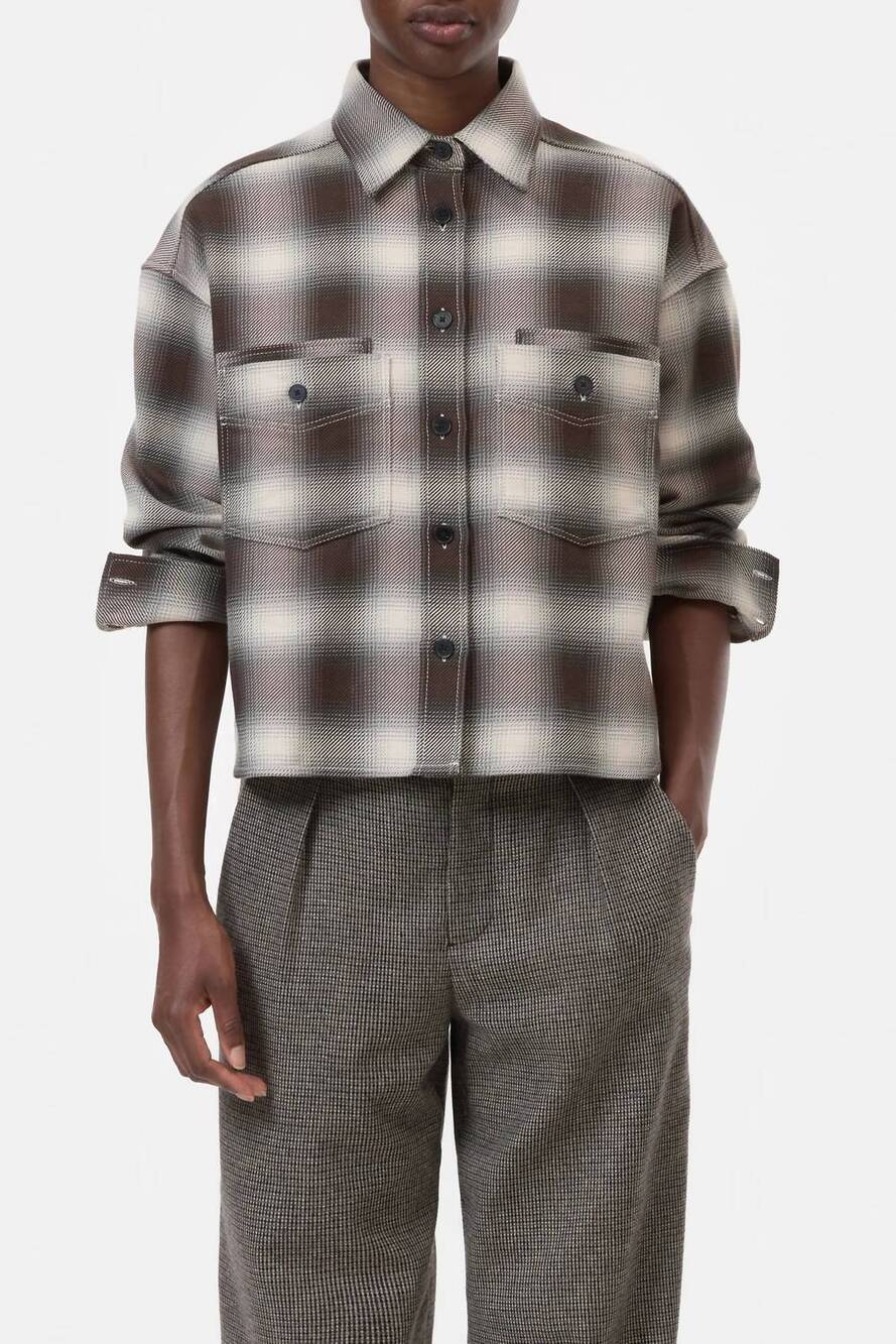 NEW CLOSED oversized blouse with check pattern in dark raisin red